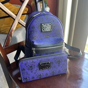 Haunted Mansion Loungefly Disney Parks Backpack and Matching Wallet